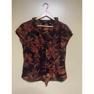 Studio by Liz Claiborne Brown Mildly Sheer Button Up Top